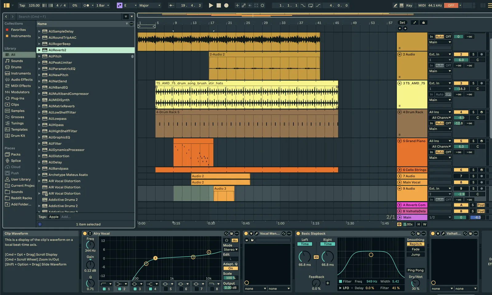 Ableton arrangement showing audio and MIDI tracks